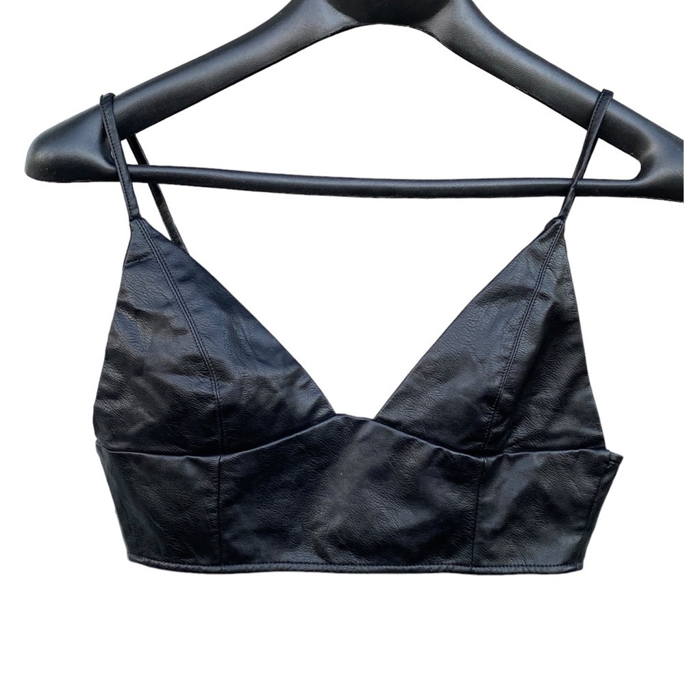 Black Faux Leather Cami Cropped Top Biker Gore Corp Layering Festival Grunge M